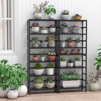 VASMIA 6-Tier Bamboo Shelf,Bamboo Storage Shelving Unit,Tall Bookcase with Adjustable Shelves,Multipurpose Storage Display Shelf for Bathroom, Living Room, Balcony, Kitchen,Black
