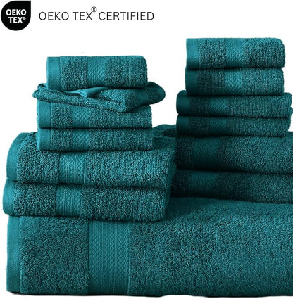 LANE LINEN 100% Cotton Bathroom Towels Set - 24 Piece - Durable, Quick Dry, Soft & Highly Absorbent - 4 Bath, 4 Fingertip, 6 Hand Towel, 8 Washcloths, 2 Bath Sheets - Sustainbly Produced - Sea Port