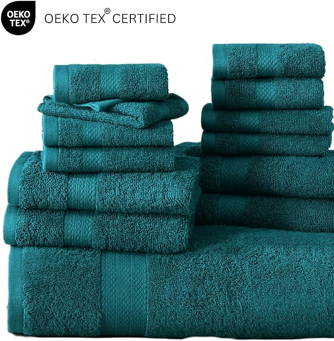 LANE LINEN 100% Cotton 6 Piece Bath Towel Set - Ring Spun, Quick Dry, Super Soft & Highly Absorbent - 2 Bath, 2 Washcloths, 2 Bathroom Hand Towels - Hotel Quality Luxury Bathroom Towel Set - Sea Port