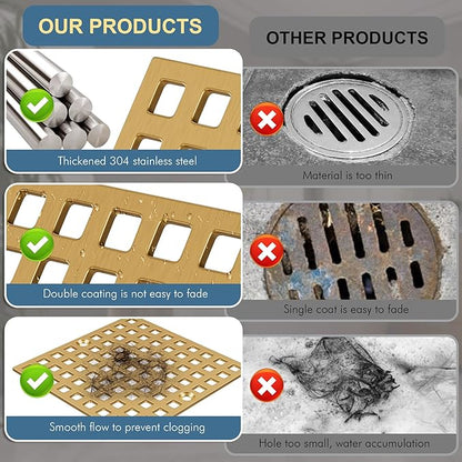 4" Champagne Bronze Shower Drain Cover - Square Floor Drain Cover Replacement - Hair Catcher/Drain Strainer for Bathrooms, Showers, and Sinks - SUS304 Stainless Steel & CUPC Certified