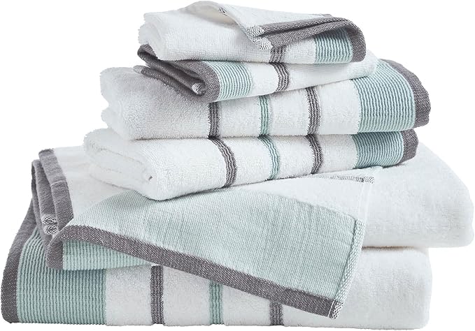 Great Bay Home Decorative Bath Towel Set - Luxury Cotton 6 Piece Towel Set - 2 Bath Towels, 2 Hand Towels, 2 Washcloths - Luxurious, Ultra-Soft, Durable Towels for Bathroom Decor (Eucalyptus/Grey)