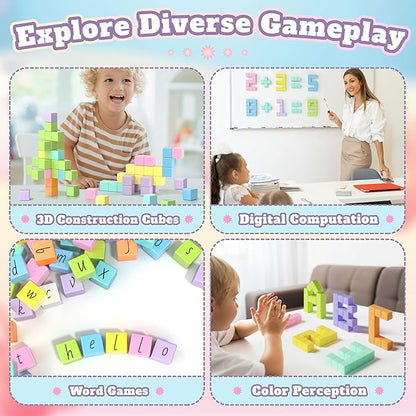 116 PCS Magnetic Blocks Set, 1" Magnet Building Blocks with Toy Eyes and Storage Bag for Kids Gifts, STEM Educational Preschool Sensory Toys for Toddlers Boys Girls Ages 3 4 5 6 7 8 + (Macaron Color)