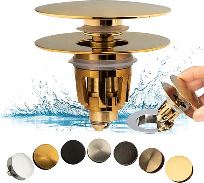 Artiwell Universal Bathroom Sink Drain Stopper, Fits Most Pop-Up Drains for Vessel Sink Lavatory Vanity, Sink Drain Strainer with Detachable Hair Catcher, Tested by Plumber in US (Brushed Gold)
