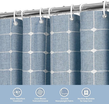 MitoVilla Blue Boho Extra Long Shower Curtain 72 x 84, Modern Farmhouse 84 inch XL Polyester Linen Texture Tassel Fabric Shower Curtain Set with Hooks for Cottagecore Country Bathroom Decor