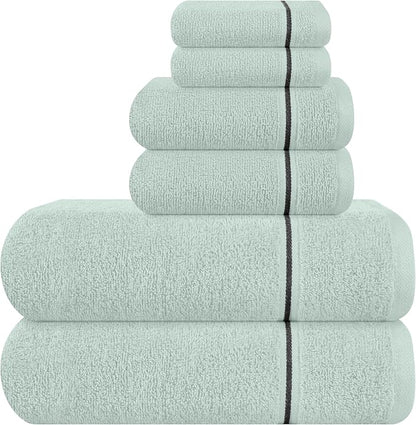 MyOwn Ultra Soft 6 Pack Cotton Towel Set, Contains 2 Bath Towels 28x55 inch, 2 Hand Towels 16x24 inch & 2 Wash Coths 12x12 inch, Ideal Everyday use, Compact & Lightweight - Sea Green