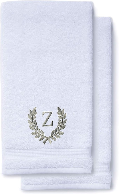 Decorative and Monogrammed Hand Towels for Bathroom Kitchen Makeup | Personalized Gift for Wedding-Bridal | Roman Font Custom Luxury Turkish Towel | Spa Collection, Oversized, 16 X 30 Inch, Set of 2