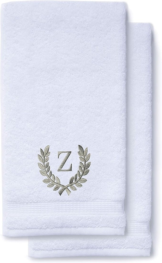Decorative and Monogrammed Hand Towels for Bathroom Kitchen Makeup | Personalized Gift for Wedding-Bridal | Roman Font Custom Luxury Turkish Towel | Spa Collection, Oversized, 16 X 30 Inch, Set of 2
