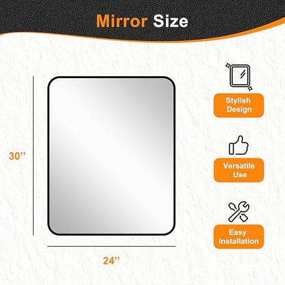 Delma Bathroom Vanity Mirror, Black Framed Bathroom Mirror for Over Sink, High-Definition Bathroom Mirror, Versatile Bathroom Vanity Mirror, Hangs Horizontally or Vertically(30x24, Black)