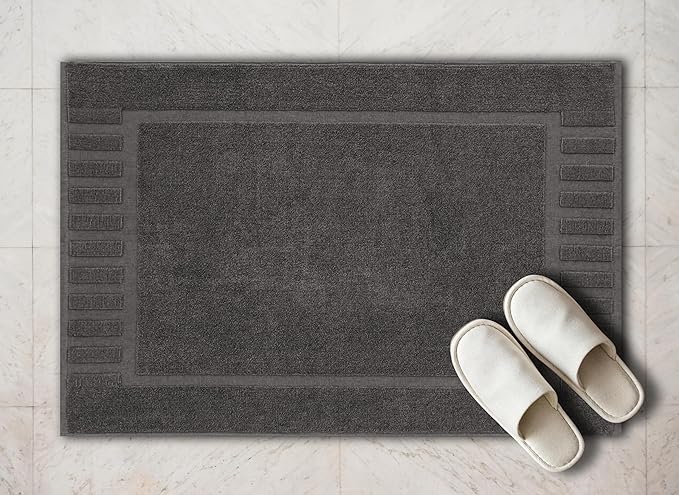 White Classic Luxury Bath Mat Floor Towel Set - Absorbent Cotton Hotel Spa Shower/Bathtub Mats [Not a Bathroom Rug] 22"x34" | 2 Pack | Charcoal