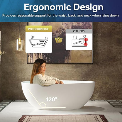 WOODBRIDGE 55 in. x 30.75 in. Stone Resin Luxury Contemporary Solid Surface Freestanding Bathtub in Matte White