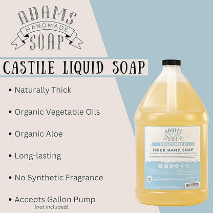 Adams Handmade Soap Thick Organic Castile Liquid Hand Soap 4 Gallon Refill- Unscented