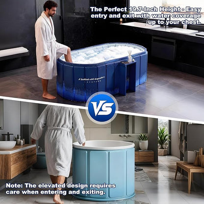 Portable Bathtub for Adult 59" Large Collapsible Cold Plunge Bathtub Foldable No Installation Ice Bath Tub for Shower Stall, Bathroom Hot SPA Soaking Standing Tub