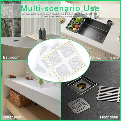 60 Pack Disposable Shower Drain Hair Catcher Mesh Stickers, Square 3.93 Inches, Suitable for Drain Strainers in Bathrooms, Bathtubs, Kitchen Sinks, Washbasins.