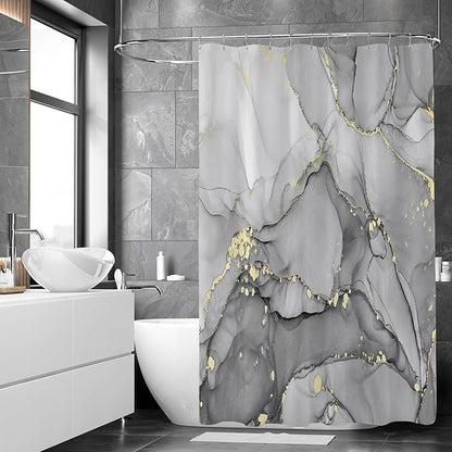 Grey Marble Shower Curtain, Modern Abstract Fabric Shower Curtains for Bathroom, Luxury Art Ink Texture Watercolor Shower Curtain Set with Hooks 72x72