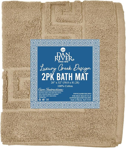 DAN RIVER Greek Cotton Bath Mats Set of 2 – Not a Bathroom Rug, Ultra Soft, Highly Absorbent & Machine Washable Bath Mat Towel for Bathroom Floor Mat – Durable, Quick-Dry, 21x34 Inches, Tan