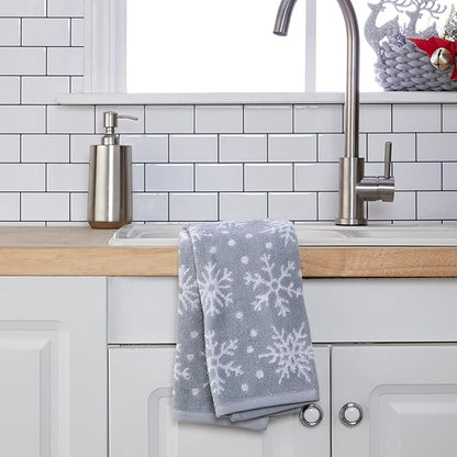 SKL Home Winter/Christmas Scattered Snowflakes Hand Towel 2pc Set for Bath/Kitchen/Bar & Gift, Gray
