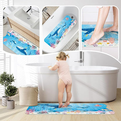 SHUCHING Baby Bath Mat for Tub Non Slip-40 X 16 Inch, Extra Long Kids Bathtub Mat Non Slip, Toddler Shower Mat for Bathroom, Whale