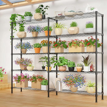 5 Tier Storage Racks Shelving, Heavy Steel Pantry Shelves, Adjustable Wire Shelving Rack, Suitable for Garage, Kitchens, Offices, 58" W x 13.8" D x 71" H, Black