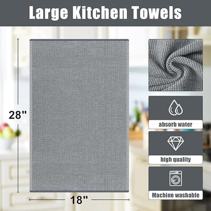 Homaxy Premium Kitchen Towels(18”x 28”, 12 Pack), Large Cotton Kitchen Hand Towels, Flat and Terry Dish Towels, 380 GSM Highly Absorbent Tea Towel Set with Hanging Loop, Grey
