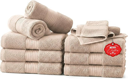 Ample Decor Wash Cloths Pack of 10, Oeko Tex Certified 600 GSM 100% Cotton Soft Absorbent, Premium Quality Durable Machine Washable, Ideal for Bathroom, Pool, Hotel, Spa – Beige