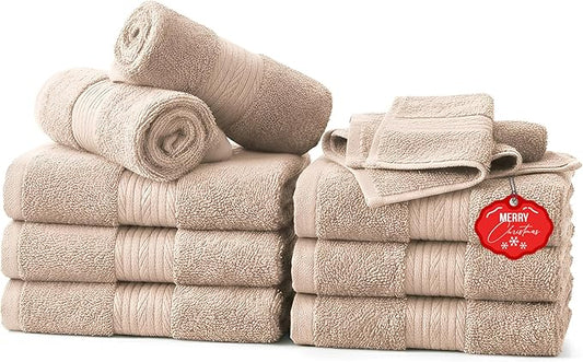 Ample Decor Wash Cloths Pack of 10, Oeko Tex Certified 600 GSM 100% Cotton Soft Absorbent, Premium Quality Durable Machine Washable, Ideal for Bathroom, Pool, Hotel, Spa – Beige