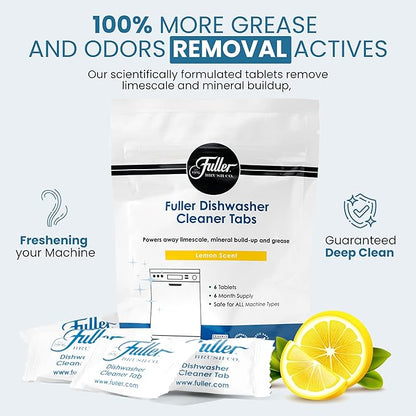 Fuller Dishwasher Cleaner Tabs – Lemon Scent – Eliminates Limescale, Grease & Odors – Septic Safe, Compatible with All Dishwasher Types – (Pack of 2)