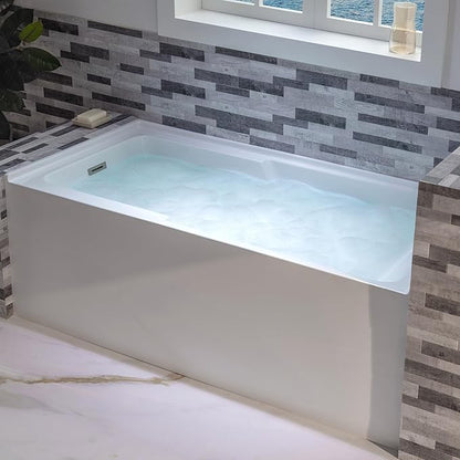 WOODBRIDGE 60" Acrylic Rectangular Alcove Soaking Bathtub in White with Left Drain, Brushed Nickel pop-UP Drain Included BA6030L