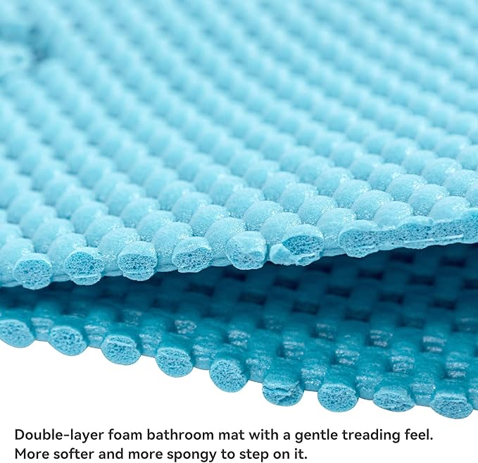 Double Layer Foam Non Slip Bathtub Mat 37x17in, More Comfortable and Thicker Tub Mat Than Ordinary Foam Shower Mat, Bath Mat for Tub with Suction for Comfort and Safety (Blue, 36'' x 17'')