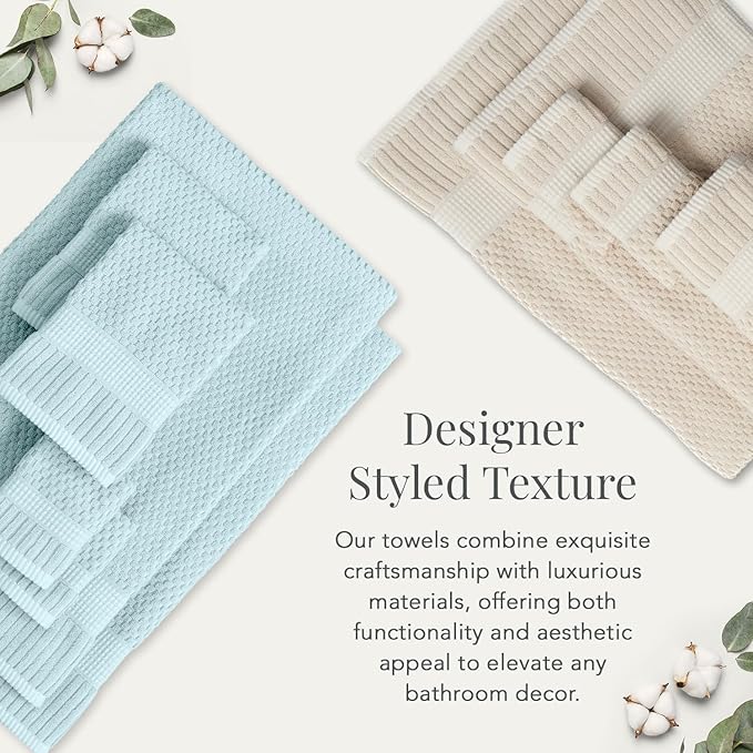 NY Loft 100% Cotton Hand Towel 6 Pack Hand Towel Set | Super Soft & Absorbent Quick-Dry Hand Towels 16" x 28" |Textured and Durable Cotton | Trinity Collection (6 Pack Hand Towel, Seafoam)