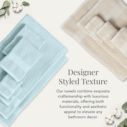 NY Loft 100% Cotton Towel Set 6 Piece | Super Soft & Absorbent Quick-Dry 2 Bath Towels 2 Hand Towels & 2 Washcloths |Textured and Durable Cotton | Trinity Collection (6 Piece Set, Seafoam)