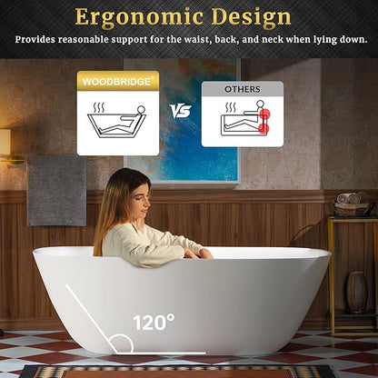 WOODBRIDGE 67" L x 32-5/8" W Luxury Contemporary Solid Surface Stone Resin Freestanding Bathtub in Matte White
