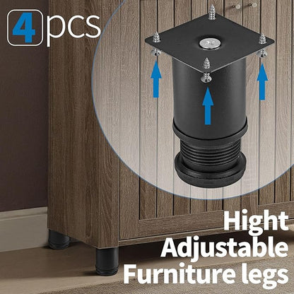 3 Inch Metal Furniture Legs Stainless Steel Adjustable Legs Black Metal Legs Round Cabinet Legs for Coffee Table Cabinet Desk Sofa Shelves, Pack of 4