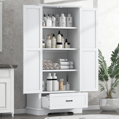 Favfurish 69" Tall Bathroom Storage Cabinet with Doors and Drawer,Modern Linen Cabinets w/Adjustable Shelf and Anti-Toppling Device,Freestanding Organizer for Bath Room,Study,Office,Kitchen White
