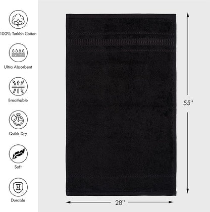 Melissa Linen, 2 Piece, Jet Black Bath Towels, 100% Turkish Cotton Bath Towels for Bathroom, Absorbent, Quick Dry, Durable and Soft Shower Towel, 28 in x 55 in, Spa and Hotel Quality