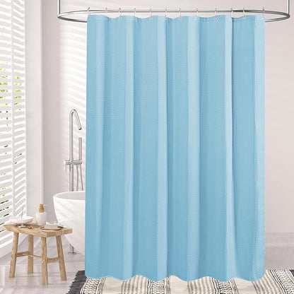 AmazerBath Baby Blue Shower Curtain Fabric, Waffle Shower Curtain Polyester, Heavy Duty 240GSM, Hotel Quality Bathroom Shower Curtains, 72 x 72 Inches