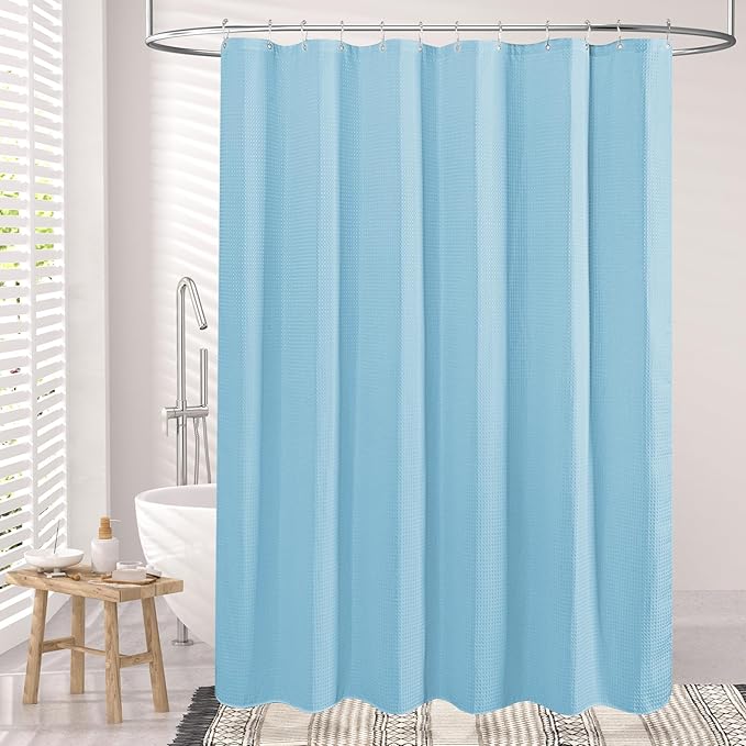 AmazerBath Waffle Shower Curtain, Baby Blue Shower Curtain Fabric Long with Waffle Weave, Heavy Duty 240 GSM, Hotel Quality Bathroom Shower Curtains, 72 x 78 Inches