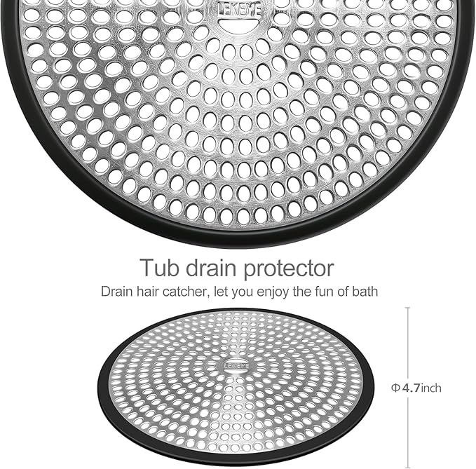 LEKEYE Shower Drain Hair Catcher | Strainer | Shower Stall Drain Cover | Bathroom Drain Protector Stainless Steel and Silicone(Black)