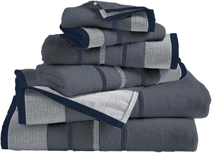 Great Bay Home Decorative Bath Towel Set - Luxury Cotton 6 Piece Towel Set - 2 Bath Towels, 2 Hand Towels, 2 Washcloths - Luxurious, Ultra-Soft, Durable Towel for Bathroom Decor (Blue)