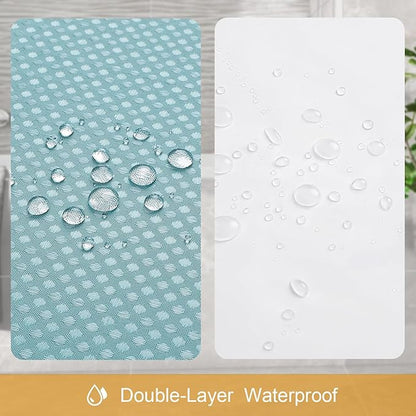 3 in 1 Stall Half Size Shower Curtain Set-36 W x 72 H, Teal Blue Waffle Waterproof Fabric and PEVA Liner Set with Stainless Steel Hooks