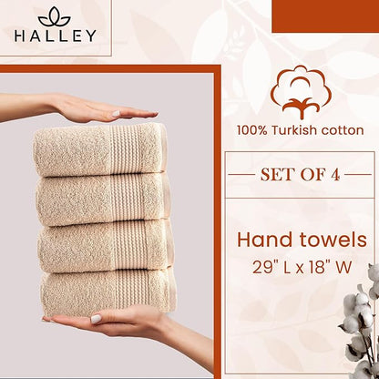 HALLEY Turkish Cotton Towels (Pack of 4) Hand Towels Super Soft Highly Absorbent 100% Cotton Towels for Bathroom and Kitchen for Mother’s Day (Tan)