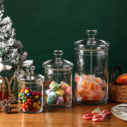 MyGift Glass Apothecary Jar Set with Clear Lid - Decorative Kitchen and Bath Storage Canisters, Wedding Centerpiece Jars, Candy Buffet with Lids