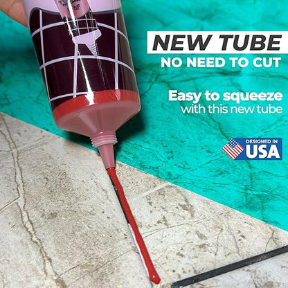 PentaUSA Tile Grout - Large Grout Filler Repairs Renews Tube, Fast Drying Grout Repair Kit, Odorless Formula - Grout Floater Included - 13.4oz / 380gr (Red)