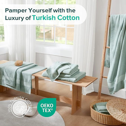 Comfort Spaces Turkish Bathroom Towel Set 6 Piece Luxury Bath Towel Set 2 Hand Towel for Bathroom 2 Washcloth 2 Large Bath Towel Sets Long Staple Soft Quick Dry Towel Set Seafoam Green
