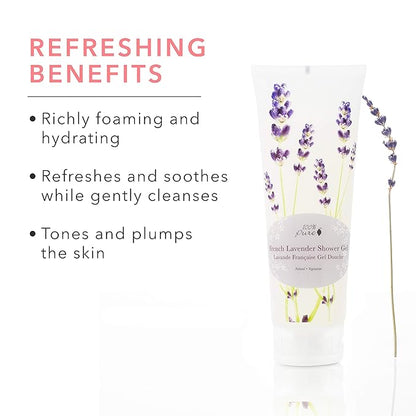100% PURE French Lavender Shower Gel Natural Foaming & Hydrating Body Wash - Deeply Moisturizing Gentle Soap Cleanser for All Skin Types, Even Sensitive - Gluten-Free - 8 Fl Oz
