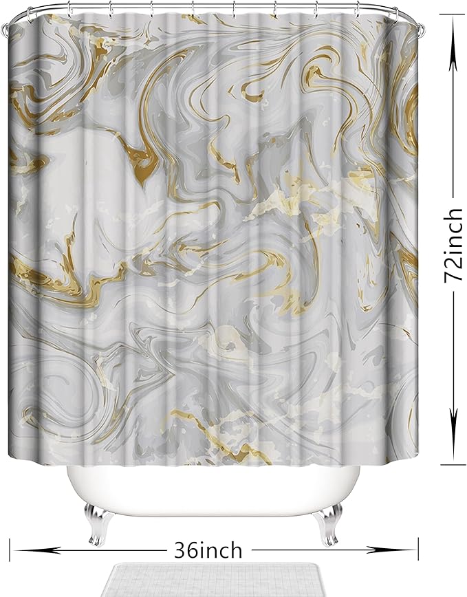 Domoku Grey Gold Marble Shower Curtain,Abstract Modern for Bathroom Decor,Waterproof Texture Washable Fabric,36 X 72