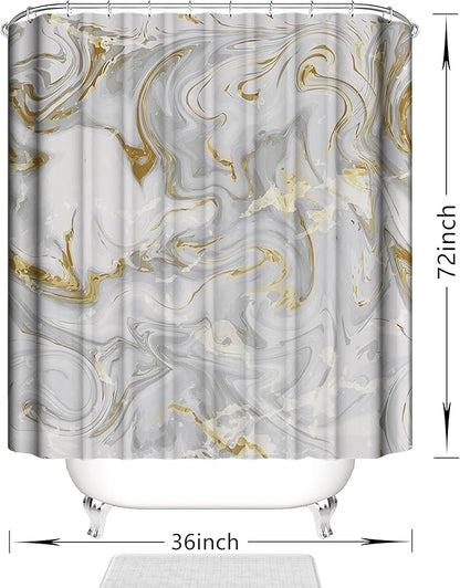 Domoku Grey Gold Marble Shower Curtain,Abstract Modern for Bathroom Decor,Waterproof Texture Washable Fabric,36 X 72