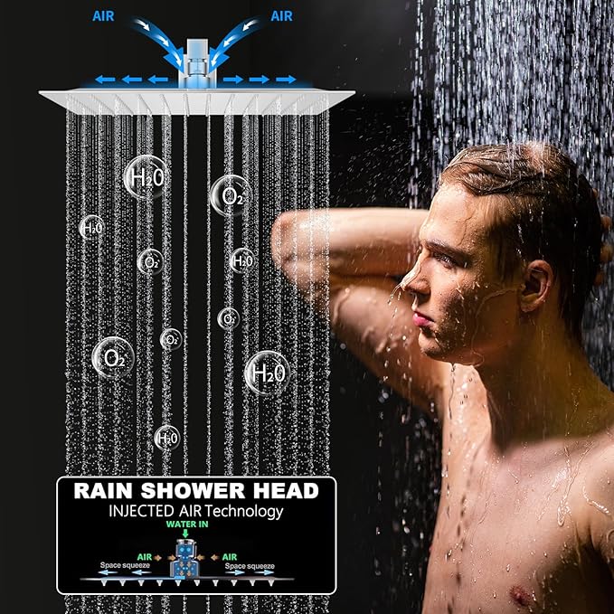 Shower Faucet Set Polished Chrome Shower System Luxury 12 Inch Wall Mounted Full Body Shower System with Body Jets and Handheld Spray, Water Temperature Display Shower Fixtures