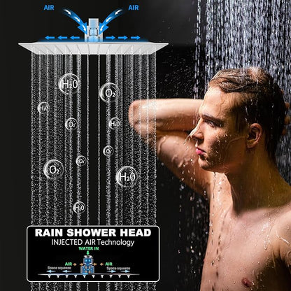 Shower Faucet Set Polished Chrome Shower System Luxury 12 Inch Wall Mounted Full Body Shower System with Body Jets and Handheld Spray, Water Temperature Display Shower Fixtures