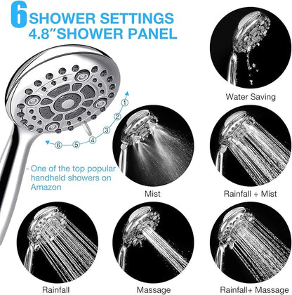 Dual Filtered Shower Head Showerhead 79" Hose Handheld Sprayer Combo, Filtration Rain Rainfall, 20 Stage Water Filter for Chlorine Well Hair Dry Skin, Metal Diverter, Chrome, (DSFC04, round, 8")