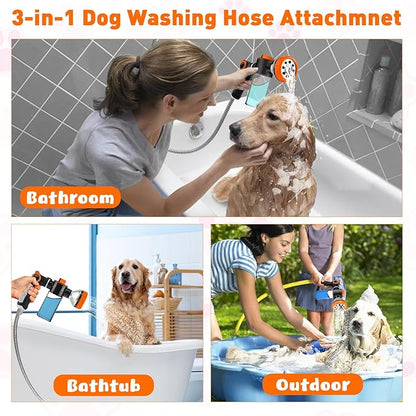 Dog Shower Attachment for Bathroom & Bathtub, 8 Sprayer Modes Dog Washing Hose Attachment with Pet Grooming Glove, Fit G1/2 Shower Hose(HOSE NOT INCLUDED)